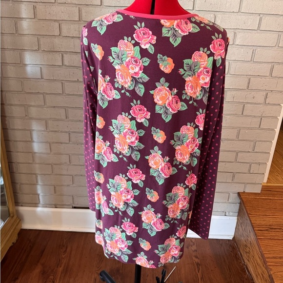 Matilda Jane Floral and Striped Burgundy Top size L excellent condition - Picture 2 of 3
